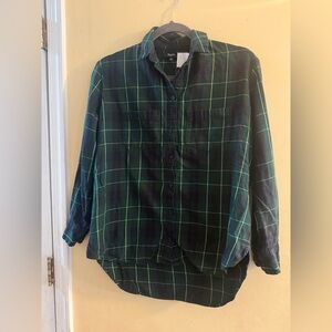 Madewell Women's Plaid Flannel Button-Down Shirt - Blue and Green